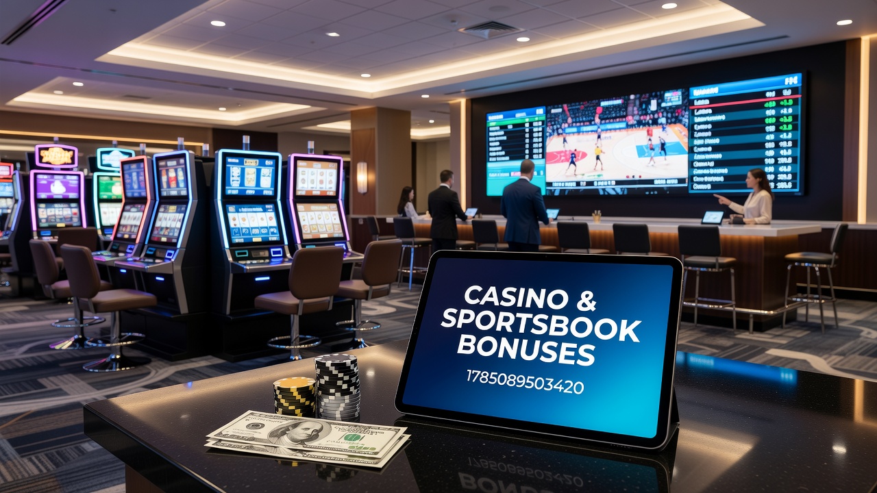 Integrated casino and sportsbook interface showing bonus tracking