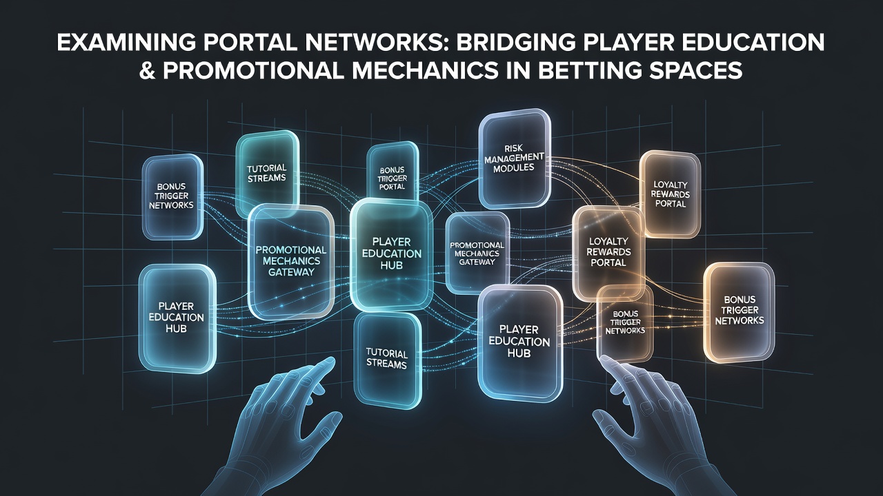 Network diagram showing interconnected portals linking educational modules on betting rules with promotional bonus interfaces across multiple platforms