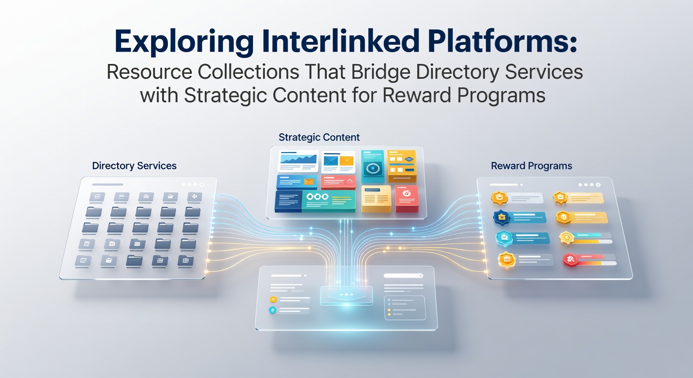 Illustration of interconnected digital platforms linking directories and reward content strategies