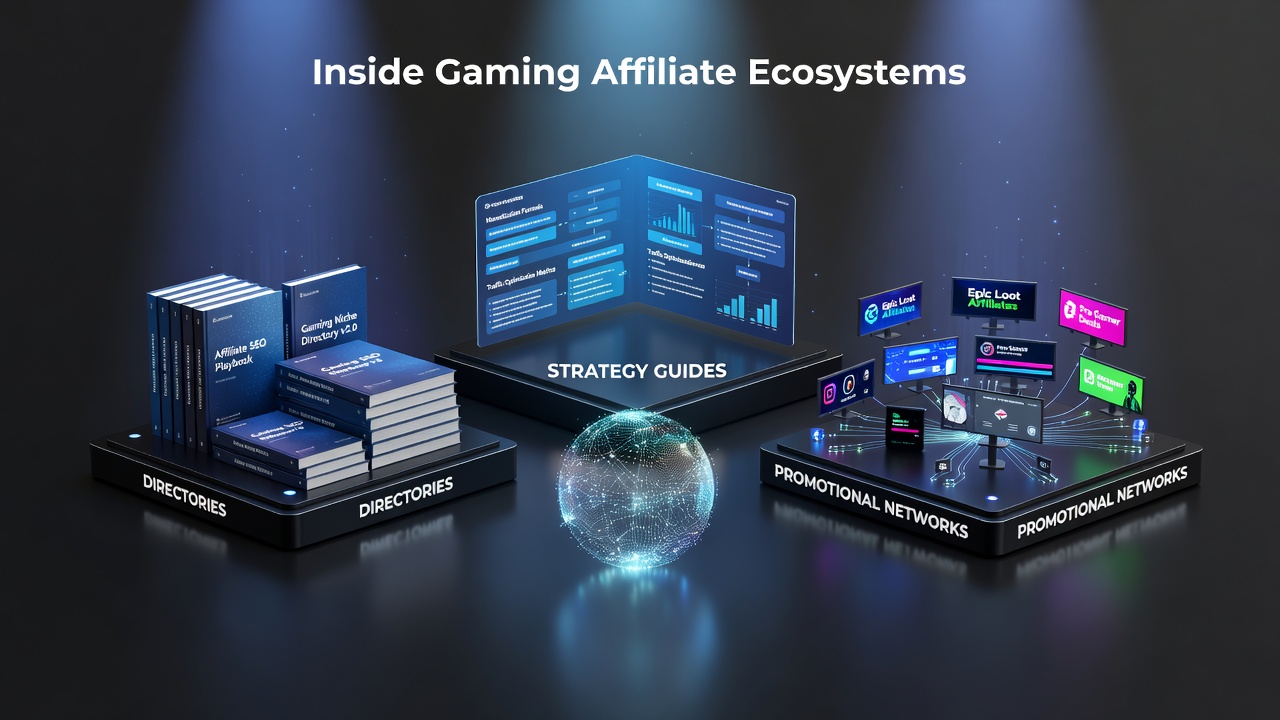 Overview of gaming affiliate ecosystem structure showing directories and networks