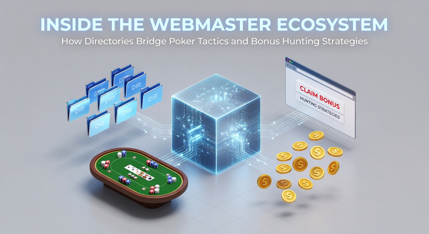 Webmaster reviewing poker strategy directories and bonus hunting tools on multiple screens