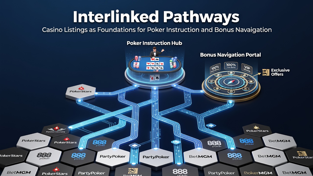 Casino listings interface displaying poker variants alongside bonus eligibility details