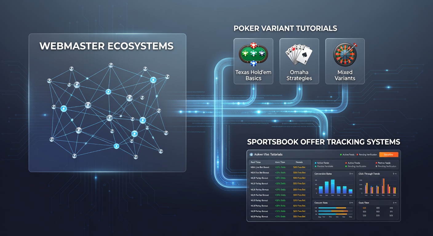 Webmaster dashboard showing connections between poker variant tutorials and sportsbook offer tracking systems